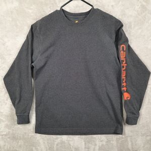 Carhartt Original Fit Men's Size M Gray Long Sleeve Shirt Orange Logo‎